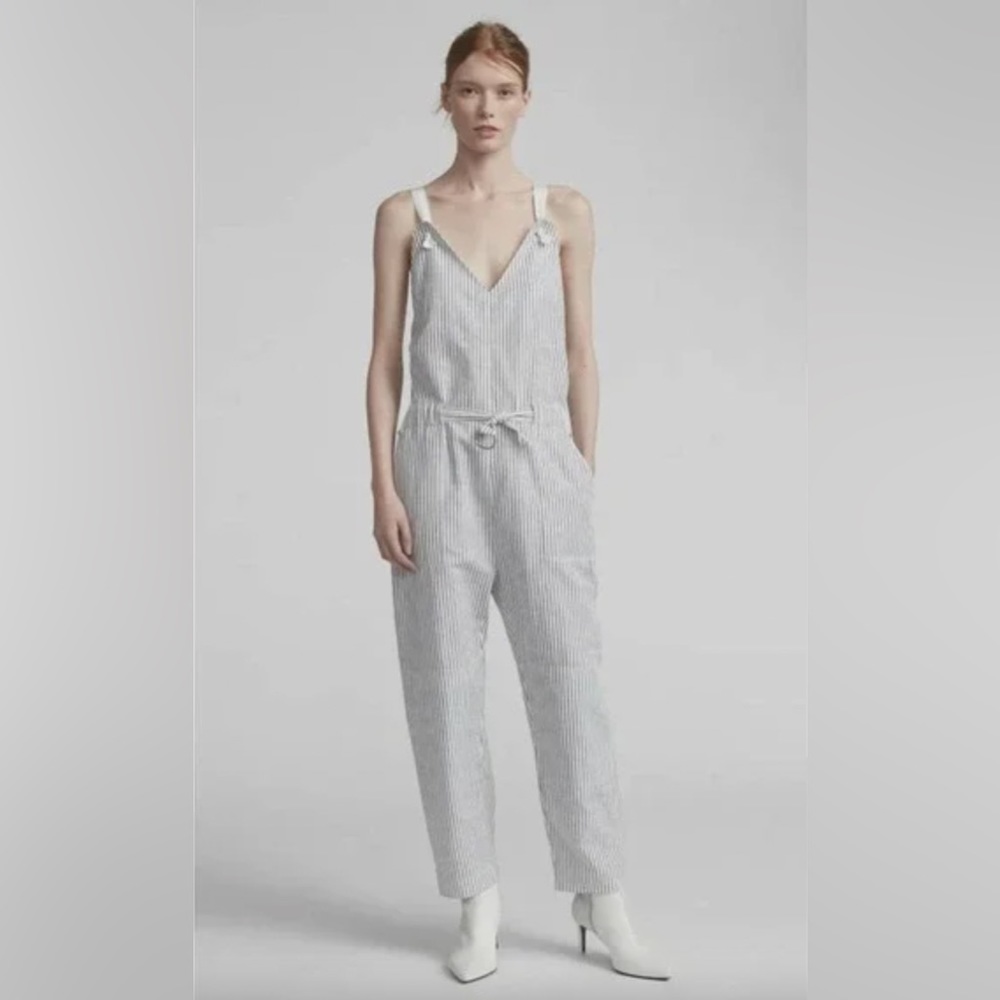 Rag & Bone Salute Stripe Ellen Belted Cotton Linen Jumpsuit Size 4